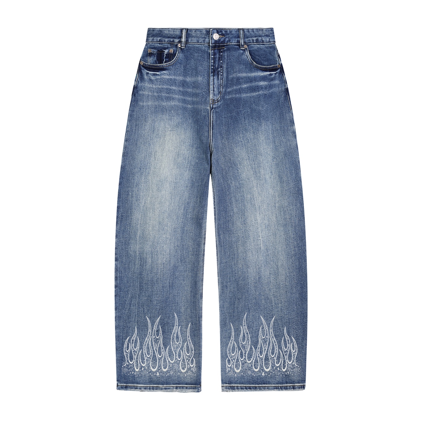 White Flame wide leg denim pants sun fade heavyweight denim jeans