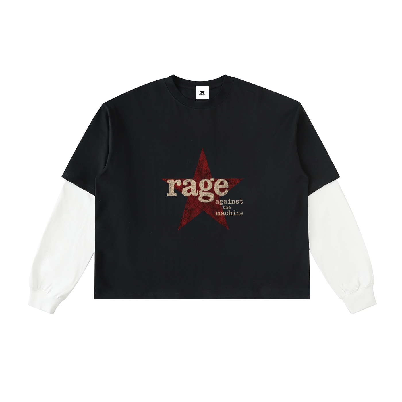 90s Alt-Rock Layered Vintage Long-Sleeve layered contrast sleeve cotton t shirt