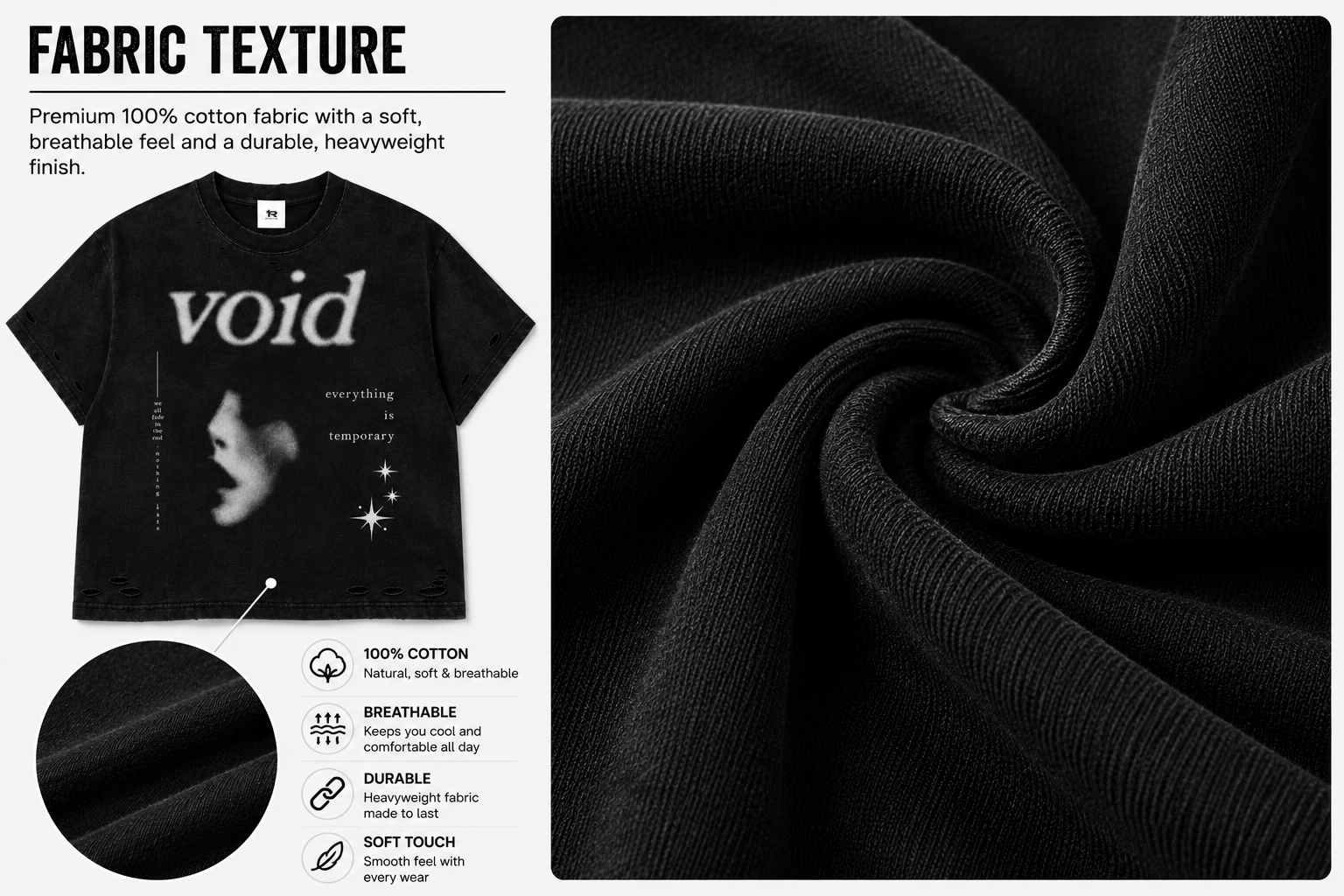 “void” heavyweight snow washed hand frayed t shirt "void" heavyweight snow washed hand frayed t shirt