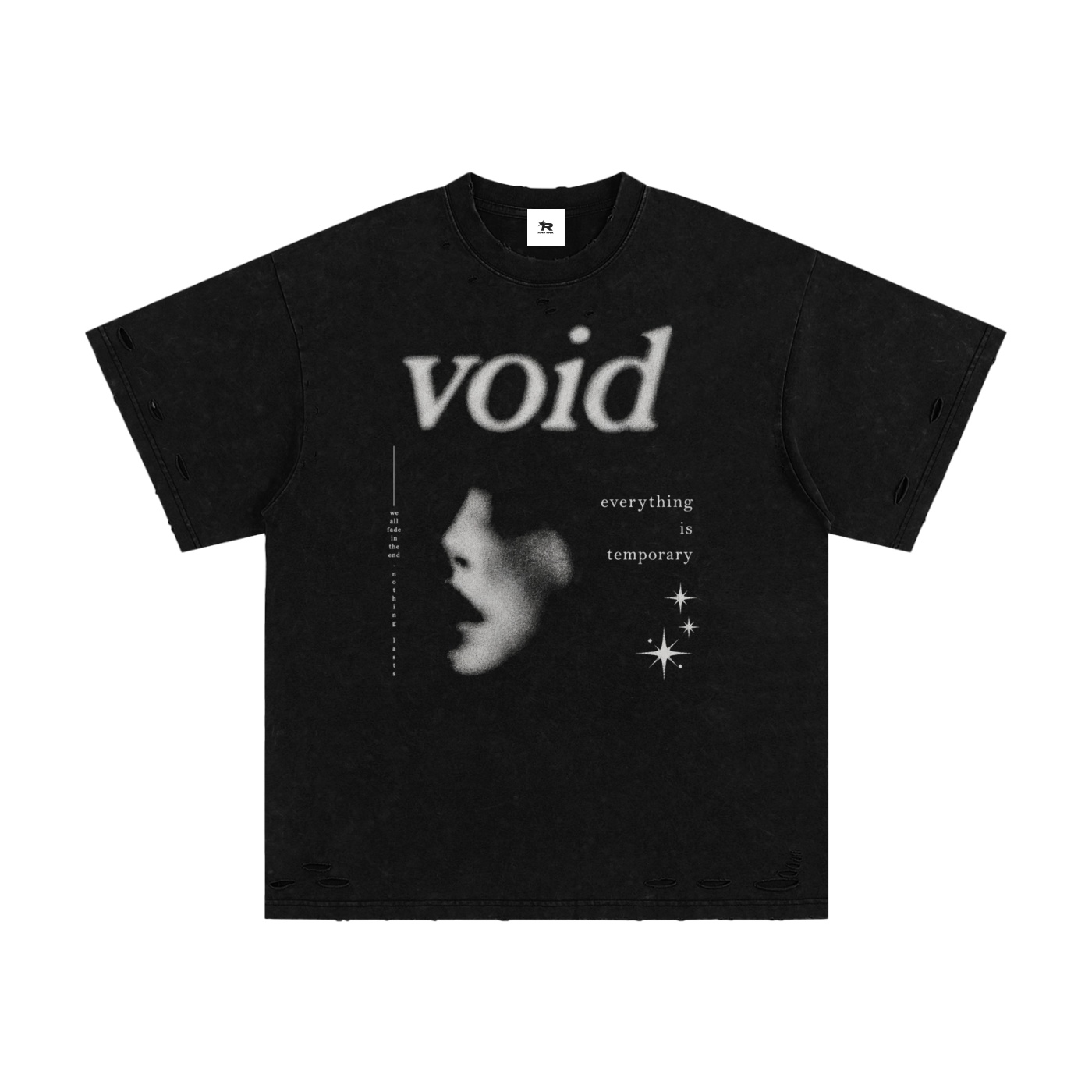VOID frayed streetwear t-shirt heavyweight snow washed hand frayed t shirt