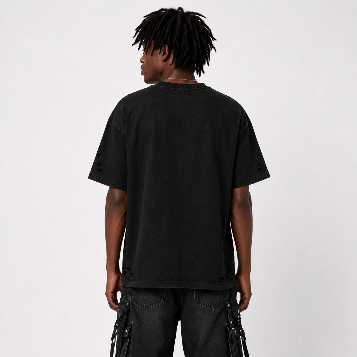 “void” heavyweight snow washed hand frayed t shirt "void" heavyweight snow washed hand frayed t shirt