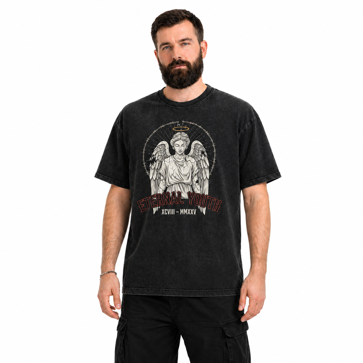 eternal youth" angel snow washed oversized cotton t shirt eternal youth" angel snow washed oversized cotton t shirt