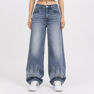 White Flame wide leg denim pants