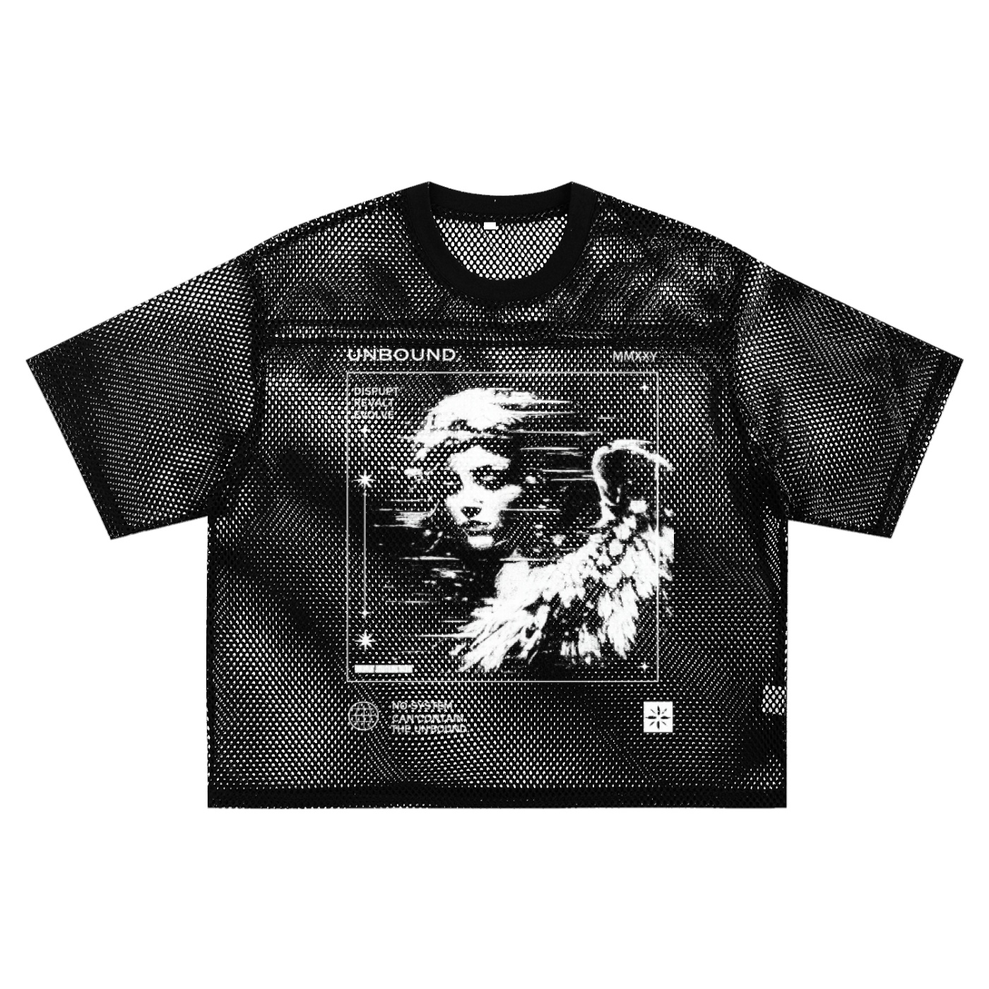RAVYNX Neo Noir mesh streetwear t-shirt see through boxy net t shirt