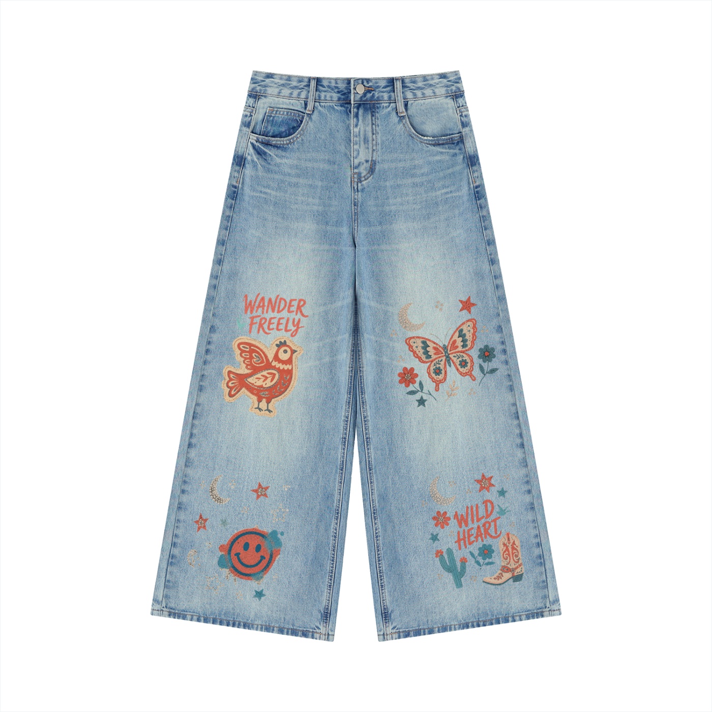 women’s vintage wash wide leg jeans